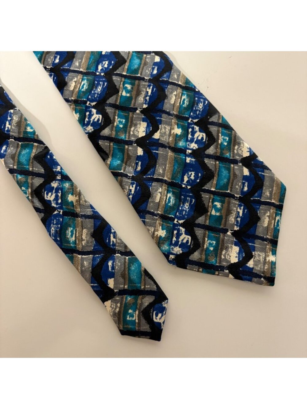 Stefano Milano Silk Tie Blue Teal Abstract Mens Necktie Handmade Italy Office
